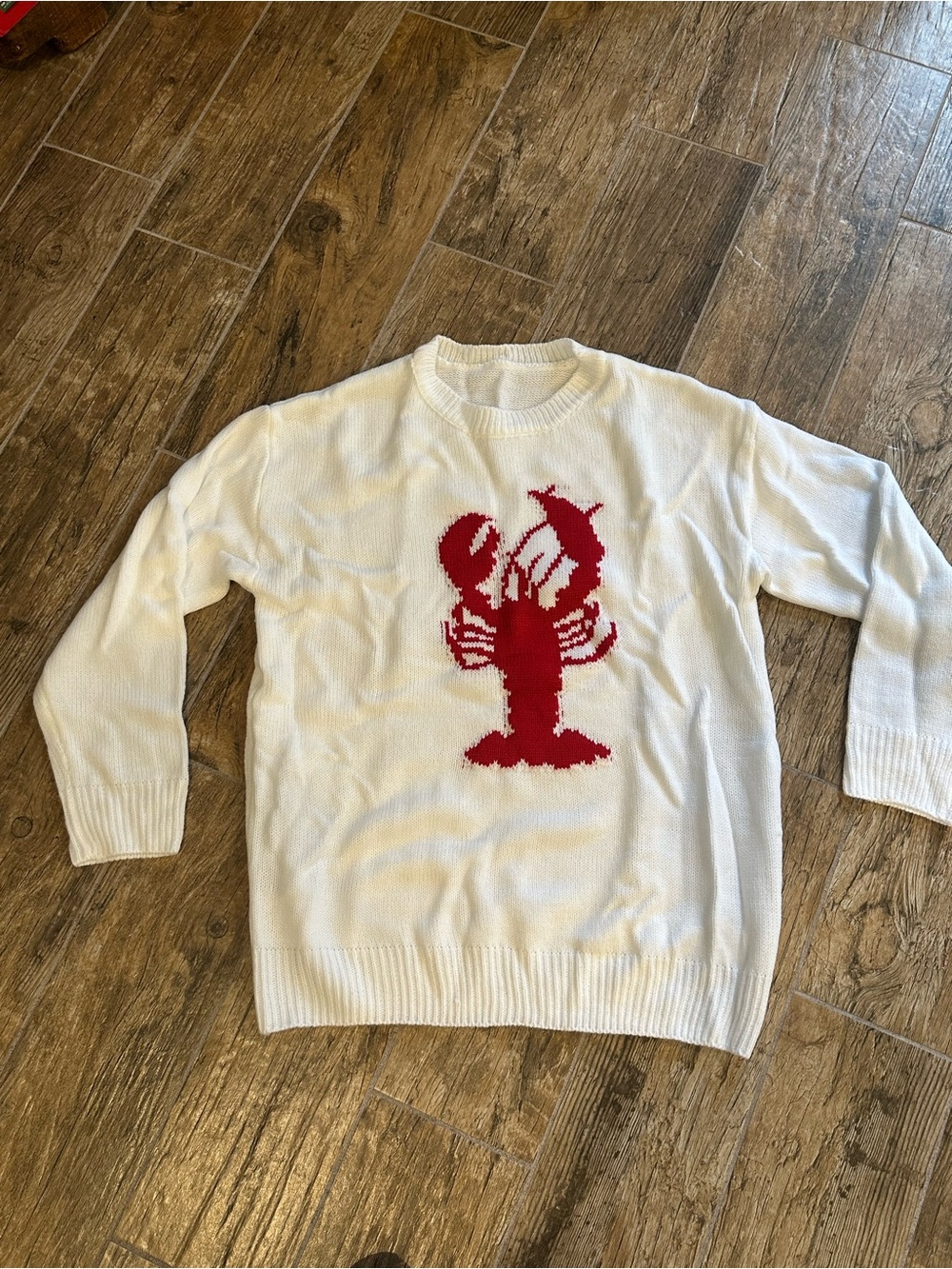 NWOT Women’s White Crewneck Sweater with Red Lobster